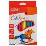 Карандаши цветные Deli ColoRun EC00110 трехгранные пластик 18цв. коробка/европод.