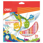 Карандаши цветные акварельные Deli EC00720 Color Emotion липа 24цв. коробка/европод.