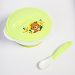 Набор детской посуды «Друзья», 3 предмета: тарелка на присоске, крышка, ложка, цвет зелёный Mum&Baby