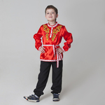 Карнавальная русская рубаха "Хохлома: цветы", атлас, цвет красный, р-р 34, рост 140 см 3387623