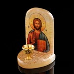 Икона «Иисус Господь Вседержитель», с подсвечником, селенит 4824048