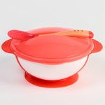 Набор для кормления: миска на присоске 340 мл., с крышкой, термоложка, цвет розовый Крошка Я 7291450